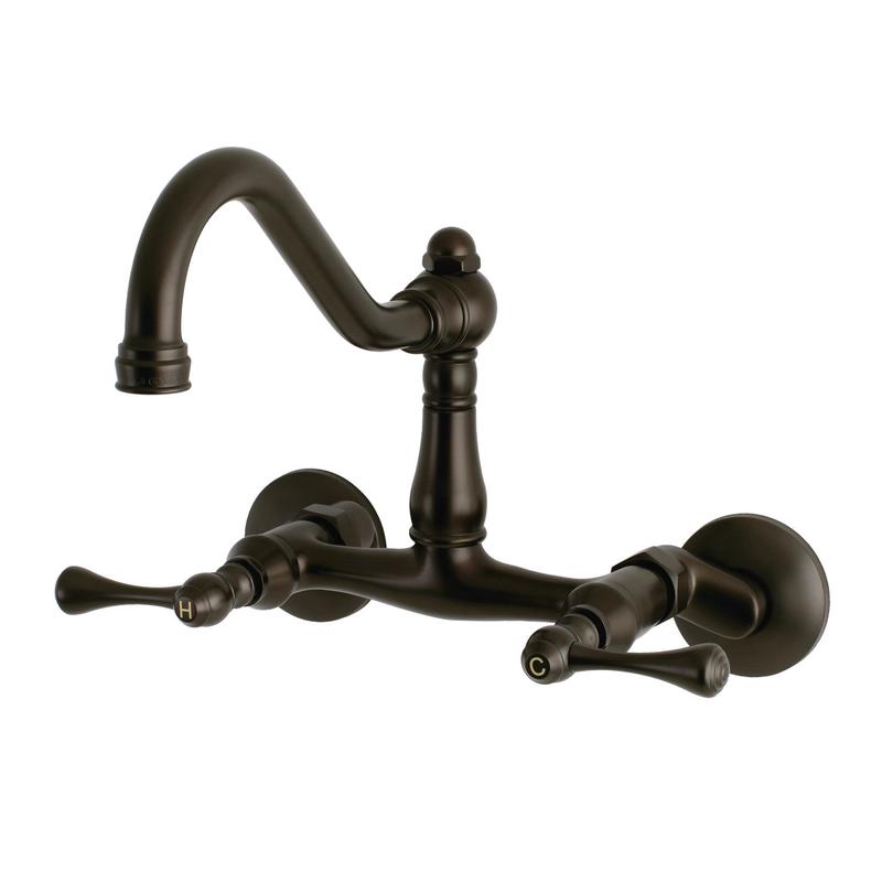 Kingston Heirloom KS3225BL - Vintage Two-Handle 2-Hole Wall Mount Bridge Kitchen Faucet, Oil Rubbed Bronze