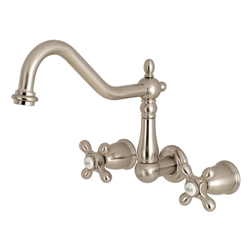 Kingston Heirloom KS1028AX - Heritage Two-Handle 3-Hole Wall Mount Roman Tub Faucet, Brushed Nickel