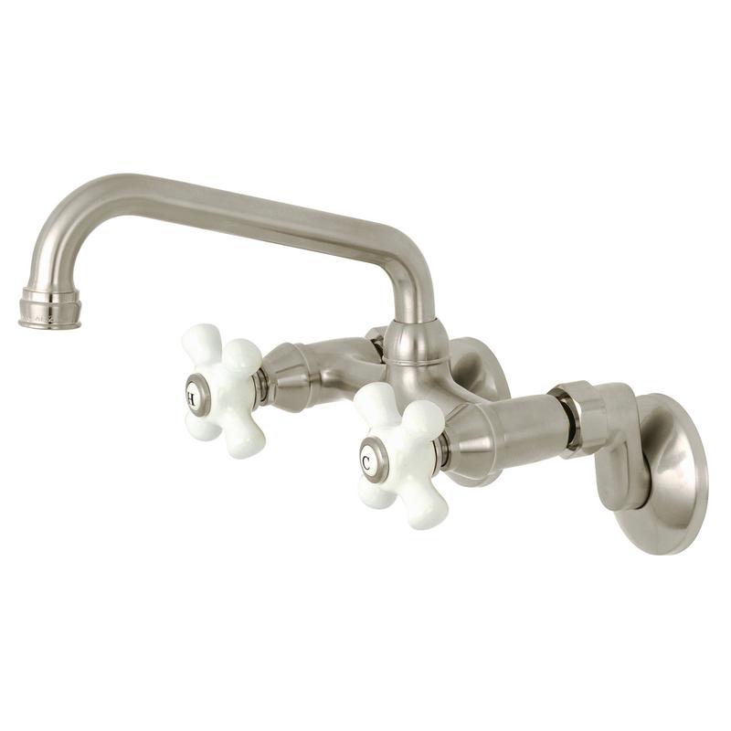 Kingston Heirloom KS613SN - Kingston Two-Handle 2-Hole Wall Mount Bridge Kitchen Faucet, Brushed Nickel