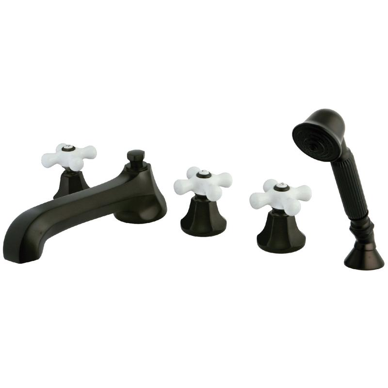 Kingston Tulare KS43055PX - Metropolitan Three-Handle 5-Hole Deck Mount Roman Tub Faucet with Hand Shower, Oil Rubbed Bronze