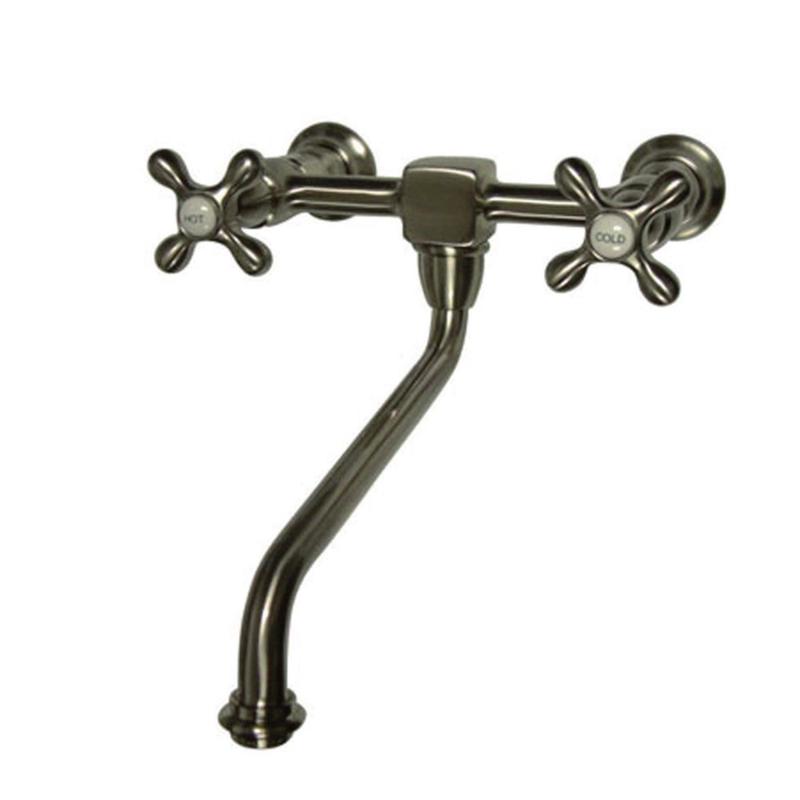 Kingston Heirloom KS1208AX - Heritage Two-Handle 2-Hole Wall Mount Bridge Kitchen Faucet, Brushed Nickel