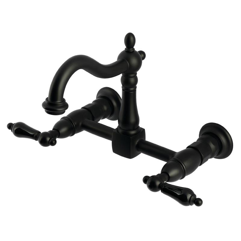 Kingston Heirloom KS1260PKL - Duchess Two-Handle 2-Hole Wall Mount Bridge Kitchen Faucet, Matte Black