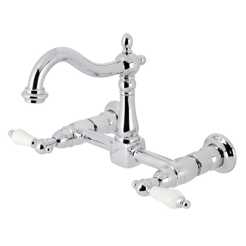 Kingston Heirloom KS1261PL - Heritage Two-Handle 2-Hole Wall Mount Bridge Kitchen Faucet, Polished Chrome
