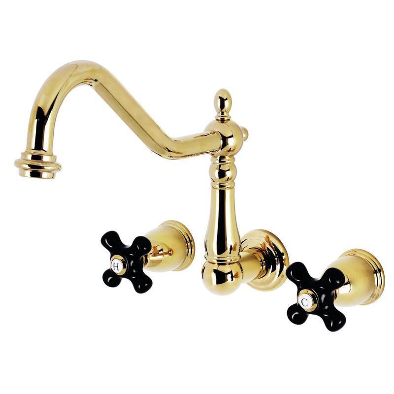 Kingston Heirloom KS1022PKX - Duchess Two-Handle 3-Hole Wall Mount Roman Tub Faucet, Polished Brass