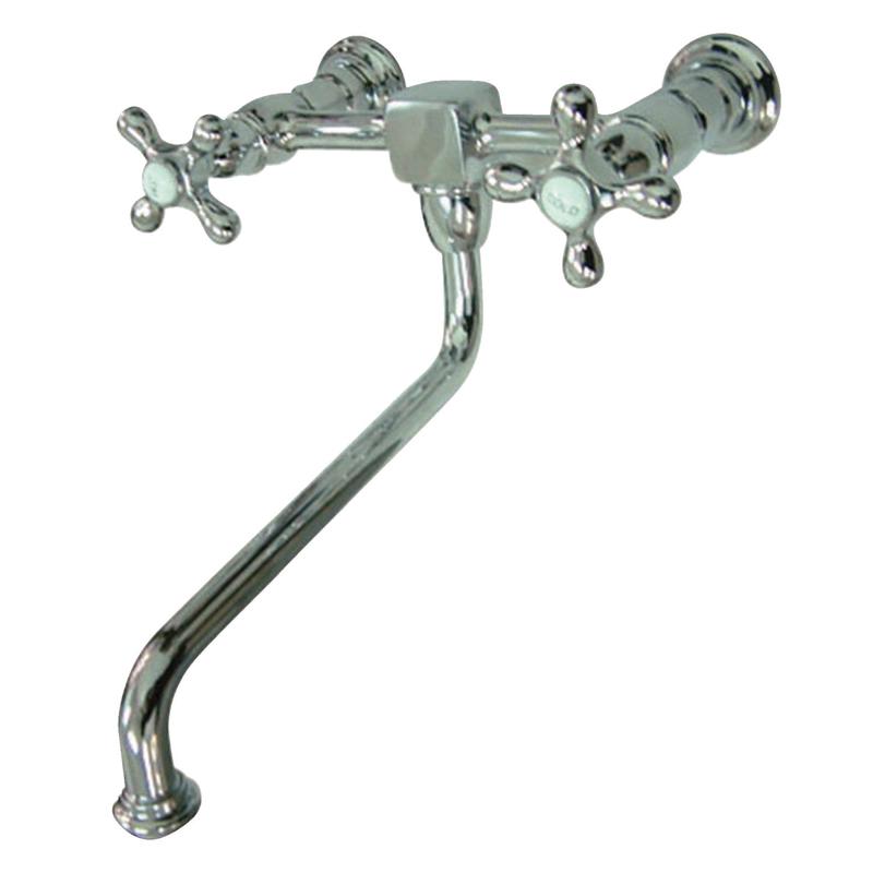Kingston Heirloom KS1201AX - Heritage Two-Handle 2-Hole Wall Mount Bridge Kitchen Faucet, Polished Chrome