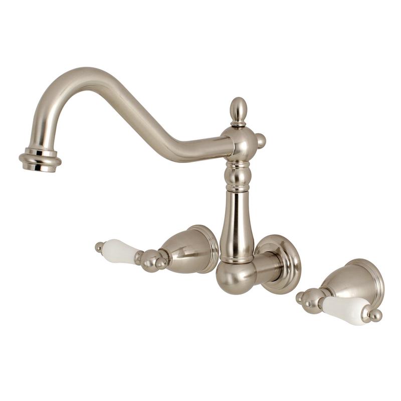 Kingston Heirloom KS1028PL - Heritage Two-Handle 3-Hole Wall Mount Roman Tub Faucet, Brushed Nickel