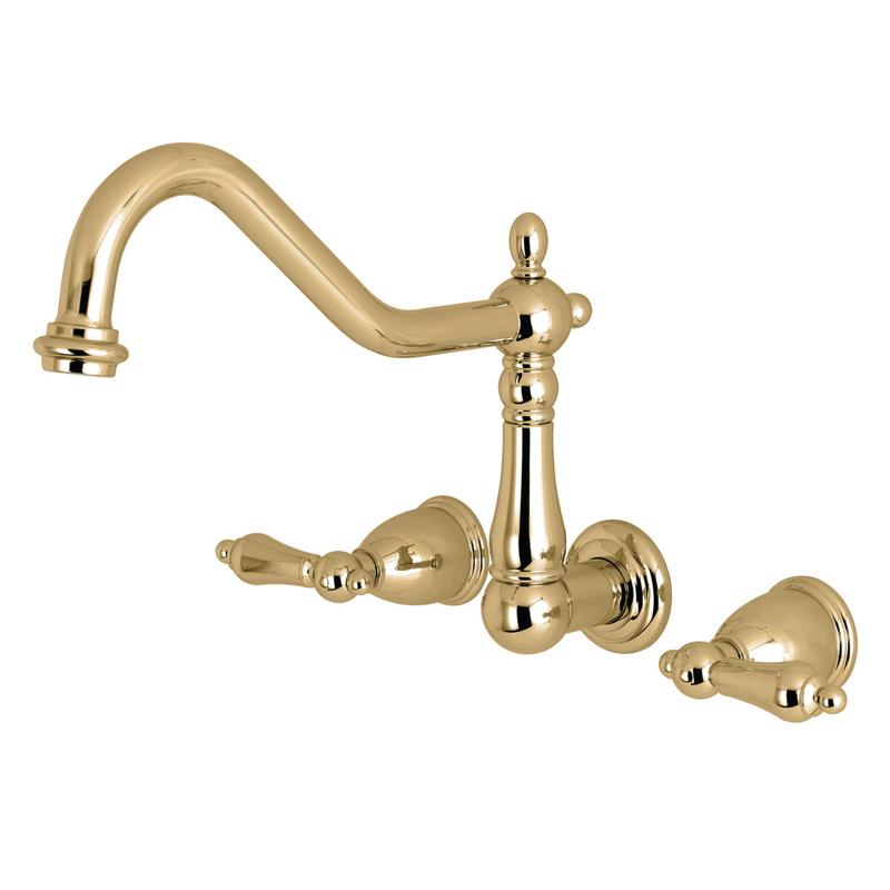 Kingston Heirloom KS1022AL - Heritage Two-Handle 3-Hole Wall Mount Roman Tub Faucet, Polished Brass