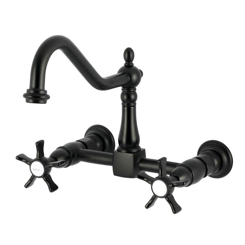Kingston Heirloom KS1240NX - Hamilton Two-Handle 2-Hole Wall Mount Bridge Kitchen Faucet, Matte Black