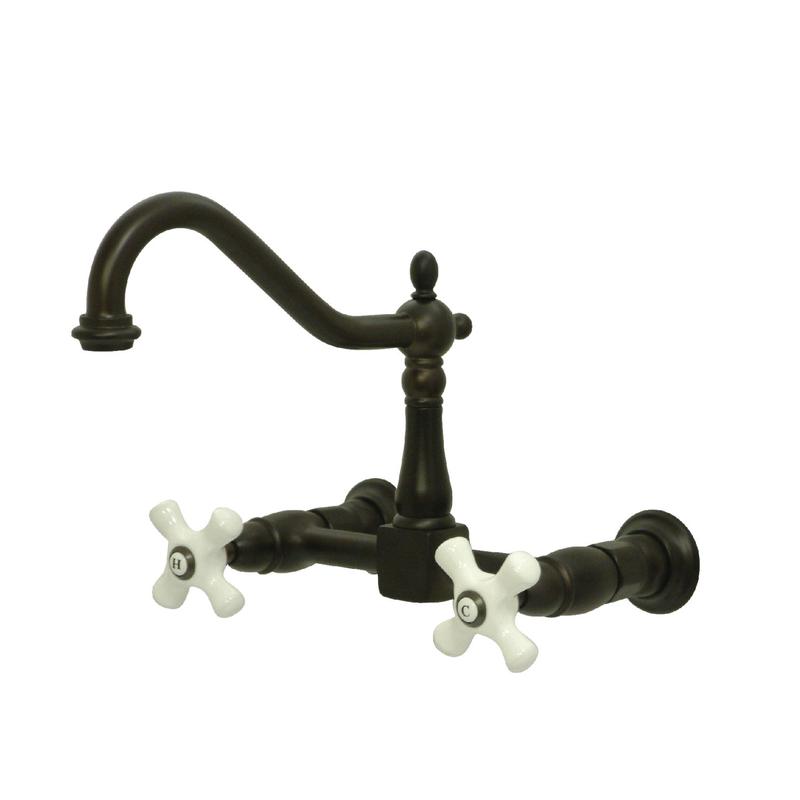 Kingston Heirloom KS1245PX - Heritage Two-Handle 2-Hole Wall Mount Bridge Kitchen Faucet, Oil Rubbed Bronze