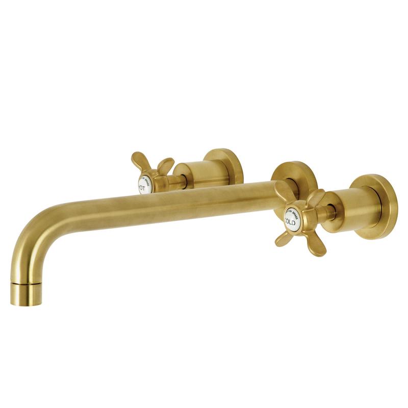 Kingston Tulare KS8057BEX - Essex Two-Handle 3-Hole Wall Mount Roman Tub Faucet, Brushed Brass