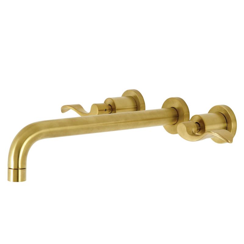 Kingston Tulare KS8057DFL - NuWave Two-Handle 3-Hole Wall Mount Roman Tub Faucet, Brushed Brass