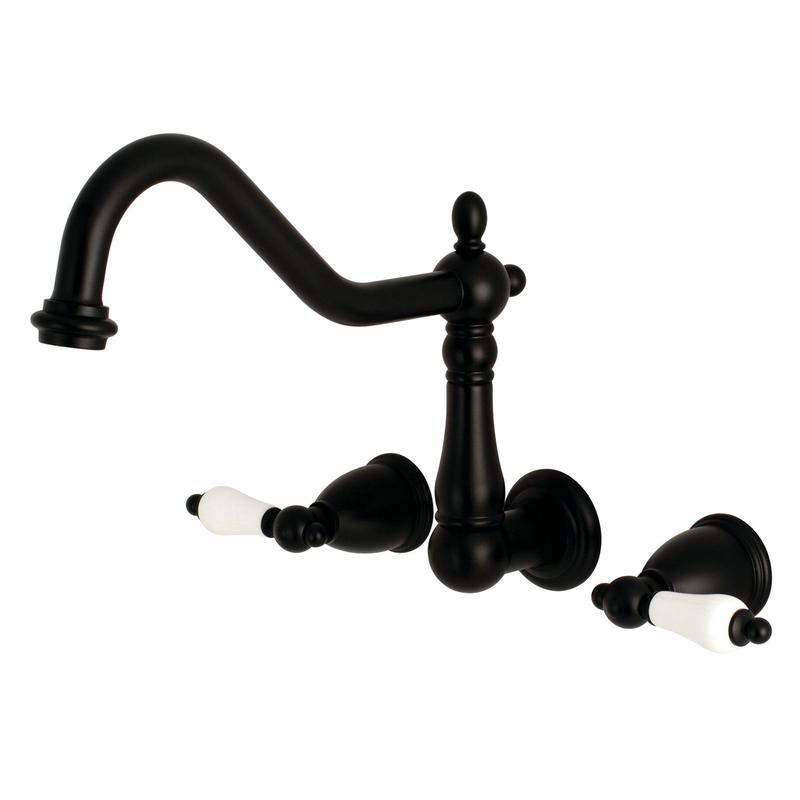 Kingston Heirloom KS1020PL - Heritage Two-Handle 3-Hole Wall Mount Roman Tub Faucet, Matte Black