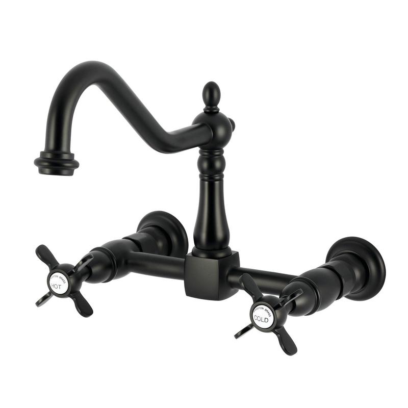 Kingston Heirloom KS1240BEX - Essex Two-Handle 2-Hole Wall Mount Bridge Kitchen Faucet, Matte Black