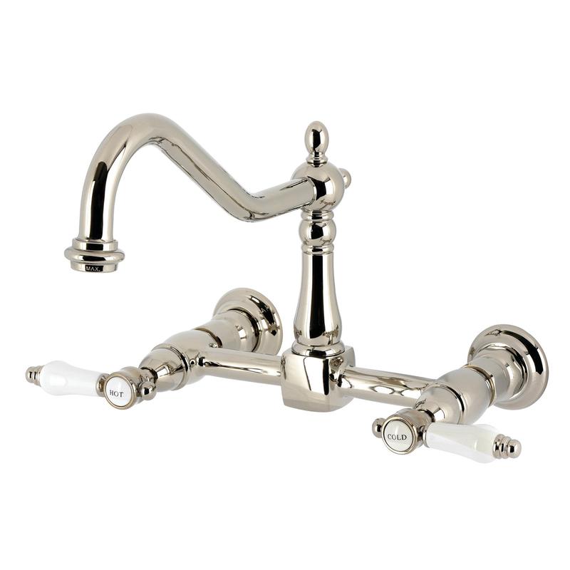 Kingston Heirloom KS1246BPL - Bel-Air Two-Handle Wall Mount Bridge Kitchen Faucet, Polished Nickel