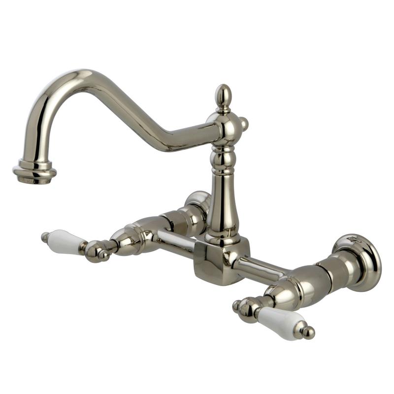 Kingston Heirloom KS1246PL - Heritage Two-Handle 2-Hole Wall Mount Bridge Kitchen Faucet, Polished Nickel